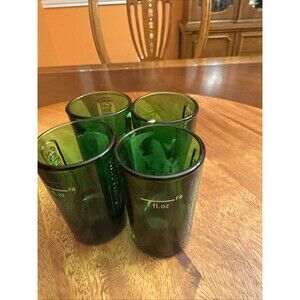 (4) German Jagermeister Green 1oz Shot Glasses w/Embossed Logo & Stag Backstamp